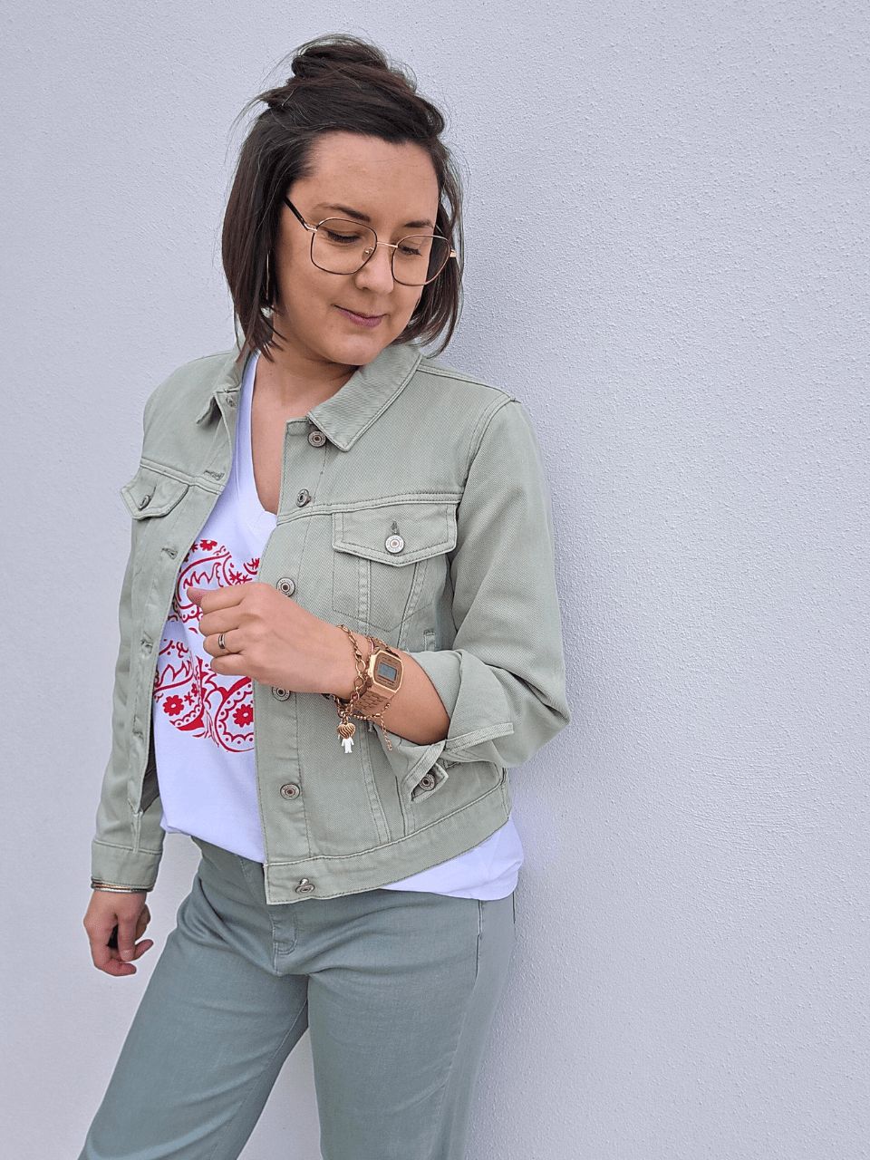Veste en jean vert sauge - Oraije