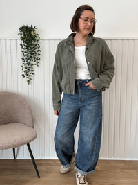 Veste bomber en jean kaki délavé femme