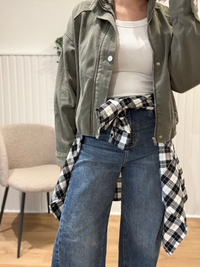 Veste bomber en jean kaki délavé femme