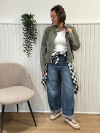 Veste bomber en jean kaki délavé femme