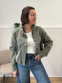 Veste bomber en jean kaki délavé femme