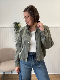 Veste bomber en jean kaki délavé femme