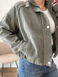 Veste bomber en jean kaki délavé femme