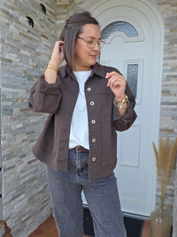 Veste en jean marron femme oversize en coton