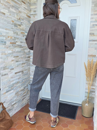 Veste en jean marron femme oversize en coton
