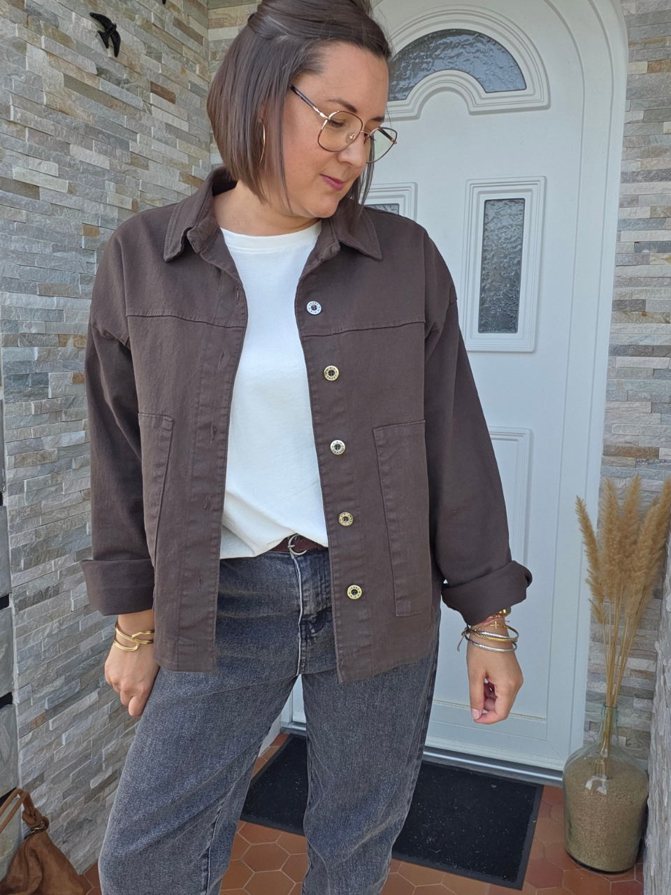 Veste en jean marron femme oversize en coton