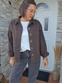 Veste en jean marron femme oversize en coton