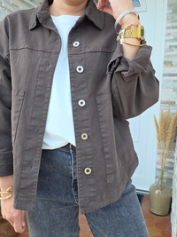Veste en jean marron femme oversize en coton