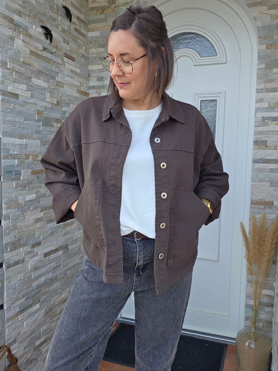 Veste en jean marron femme oversize en coton