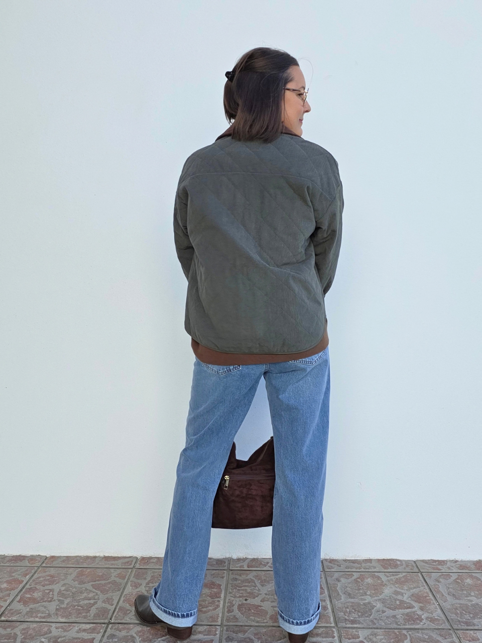 Veste velours côtelé kaki femme oversize