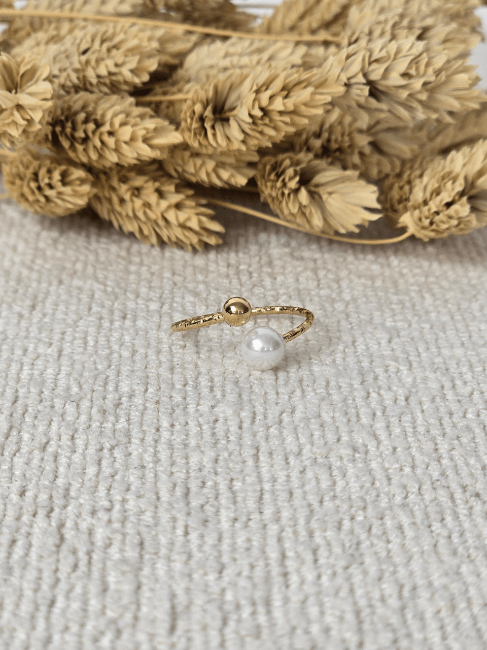 Bague croisée dorée perle & boule