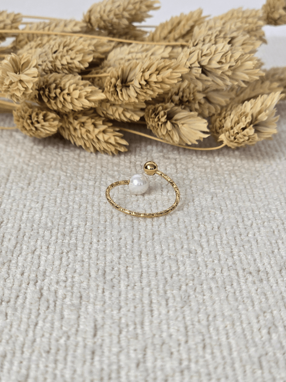 Bague croisée dorée perle & boule