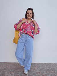 Blouse fleurie fuchsia & jaune – coupe oversize