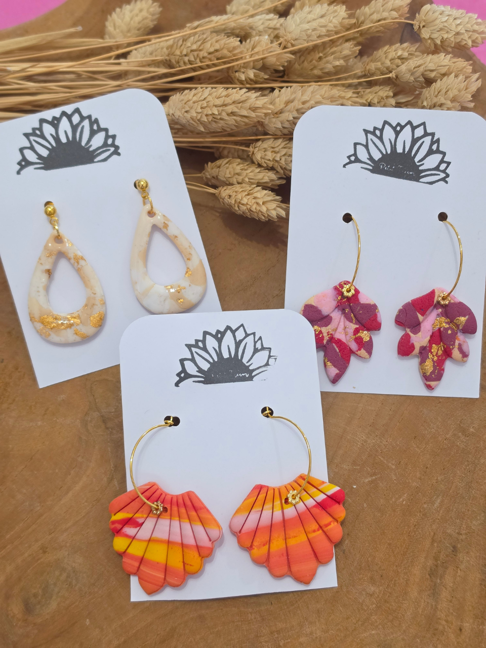 Boucles d'oreilles artisanales en argile polymère et acier inoxydable – Petit Trésor