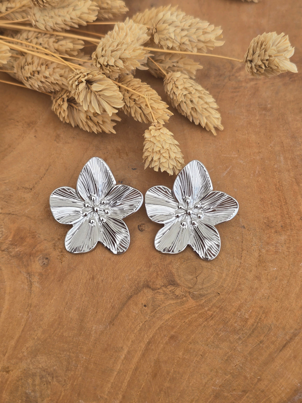 boucles oreilles argenté fleur