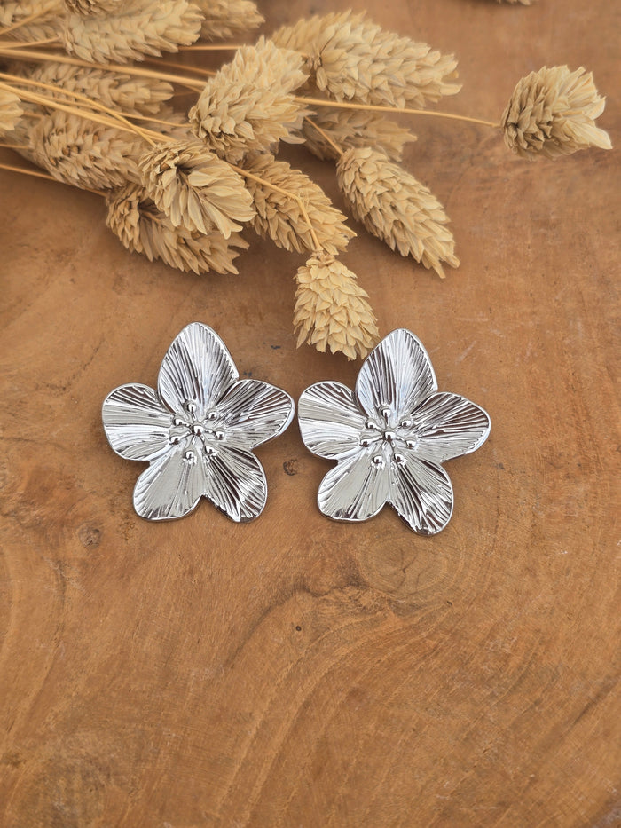 boucles oreilles argenté fleur
