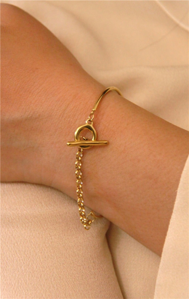 Bracelet doré mix jonc & chaîne