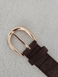 Ceinture marron femme détails dorés – Boucle ronde & motifs marguerite