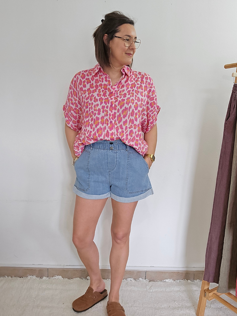 Chemise gaze de coton léopard rose – oversize & ultra douce