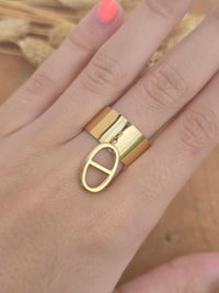 bague dorée maille marine breloque 