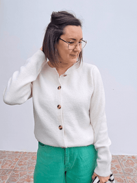 Gilet femme écru doux avec foulard rayé