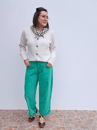 Gilet femme écru doux avec foulard rayé
