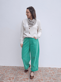 Gilet femme écru doux avec foulard rayé