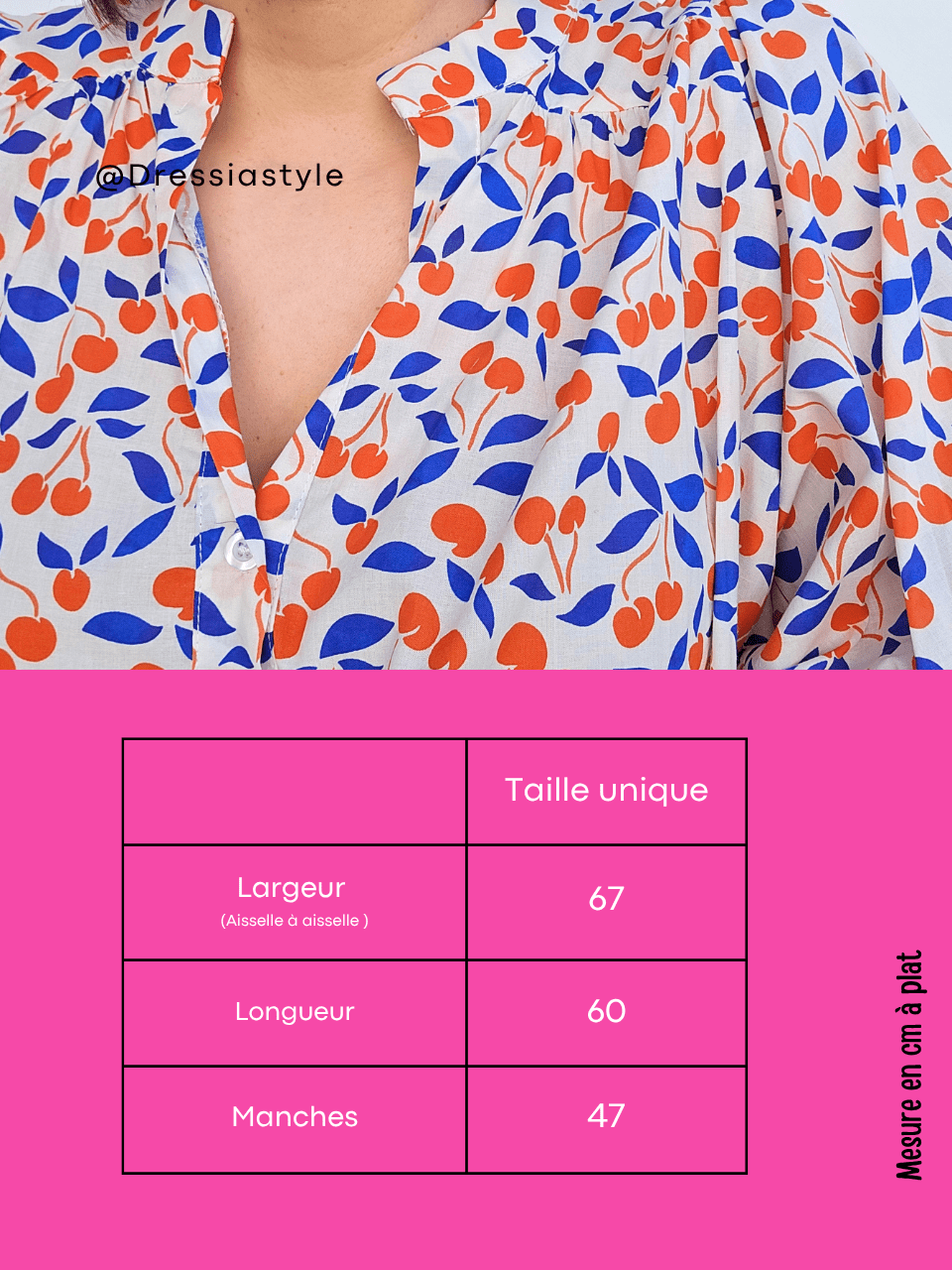 Blouse imprimé cerises en coton – manches bouffantes & col V
