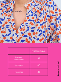 Blouse imprimé cerises en coton – manches bouffantes & col V