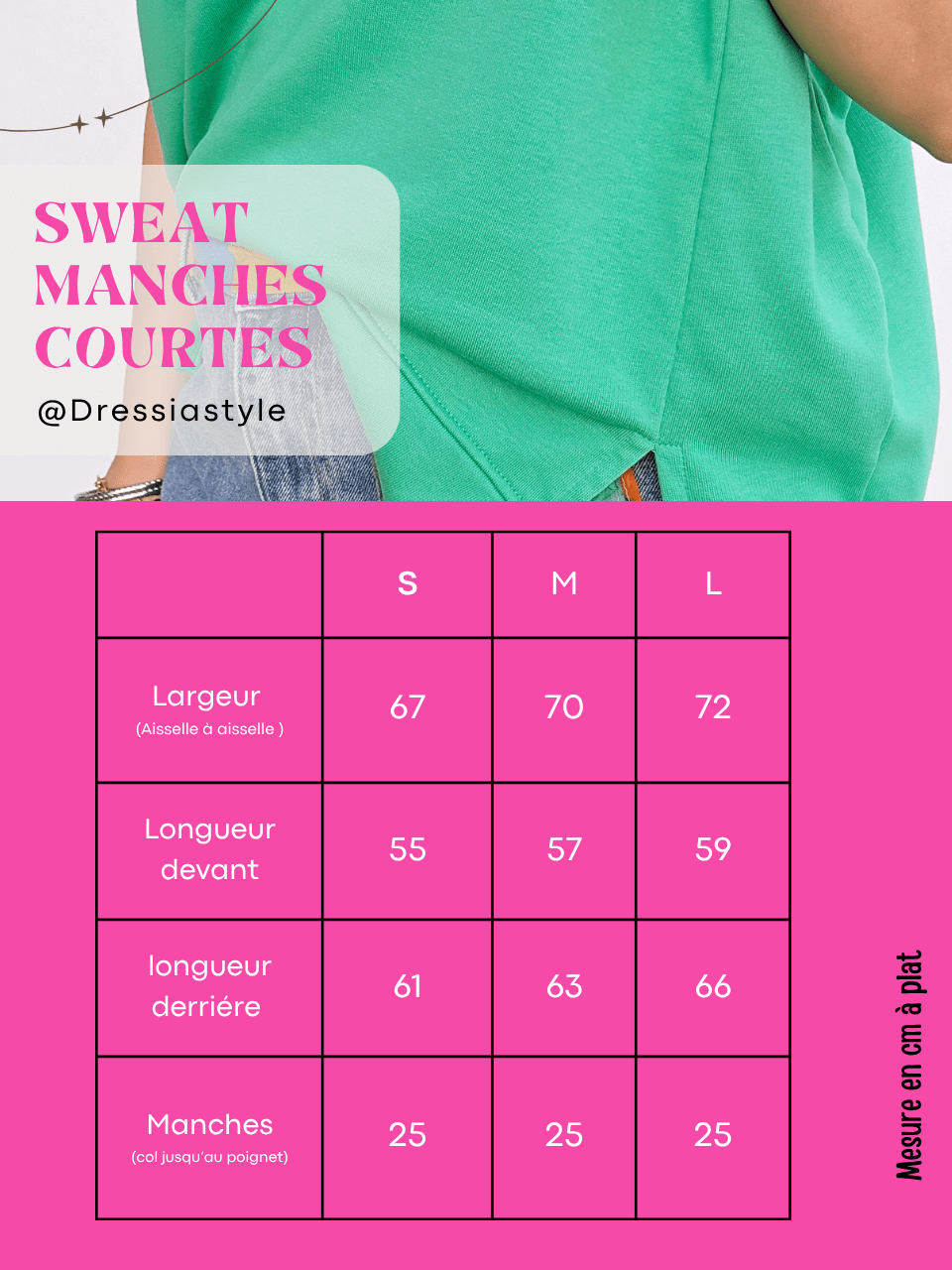 Sweat manches courtes vert femme - Love By MD