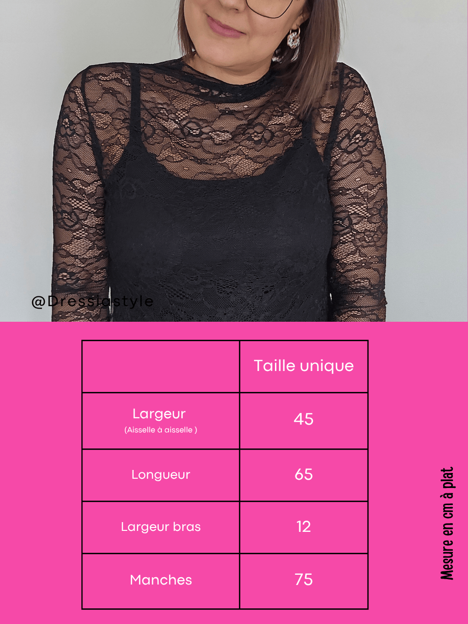 Haut dentelle noir col montant femme