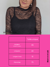 Haut dentelle noir col montant femme