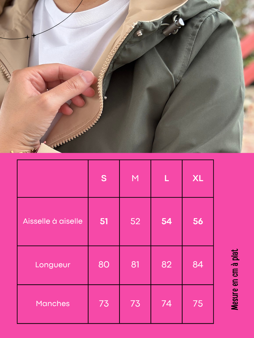 Imperméable réversible femme kaki et beige déperlante à capuche