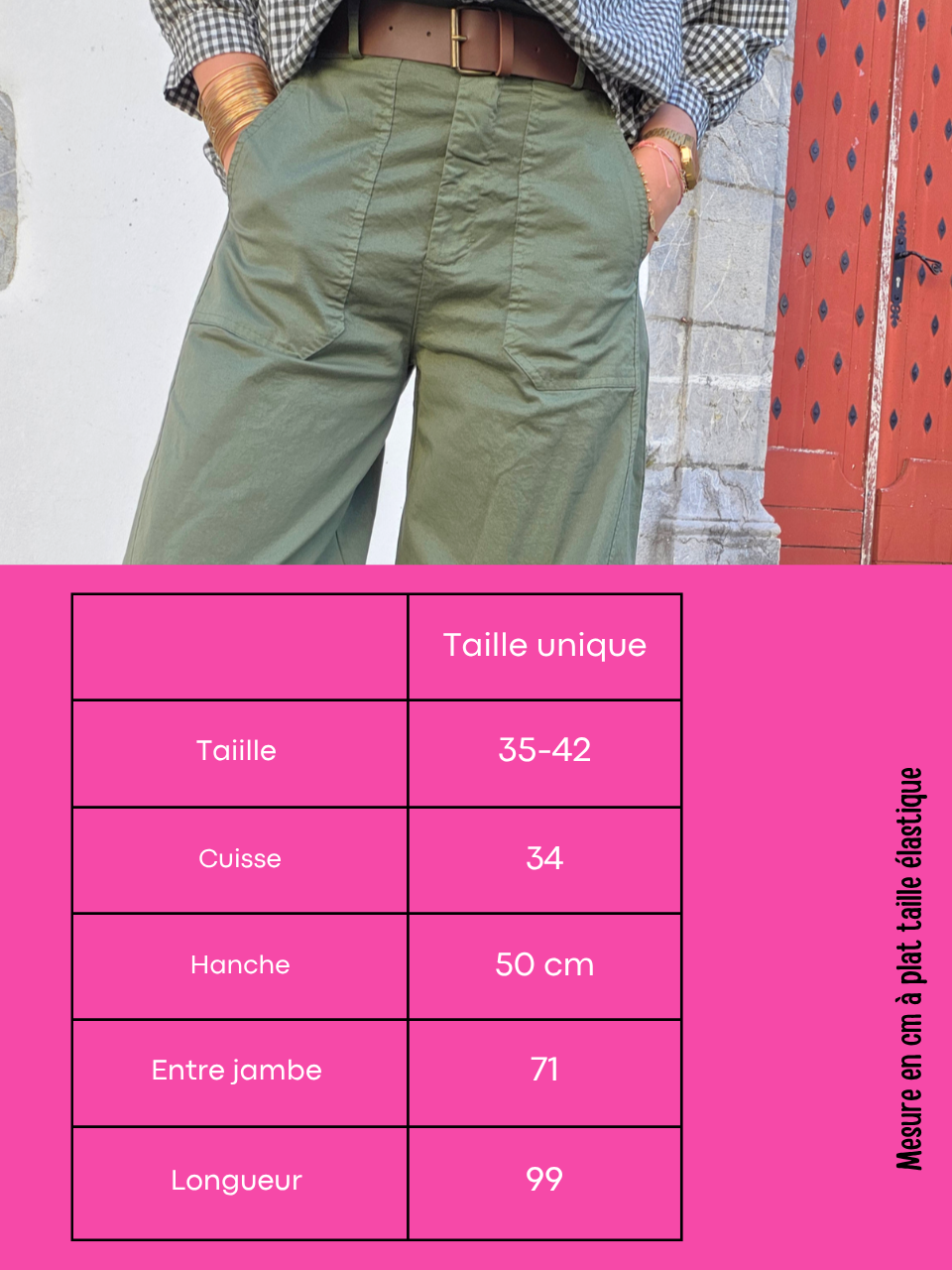 Pantalon barrel kaki femme taille unique avec ceinture