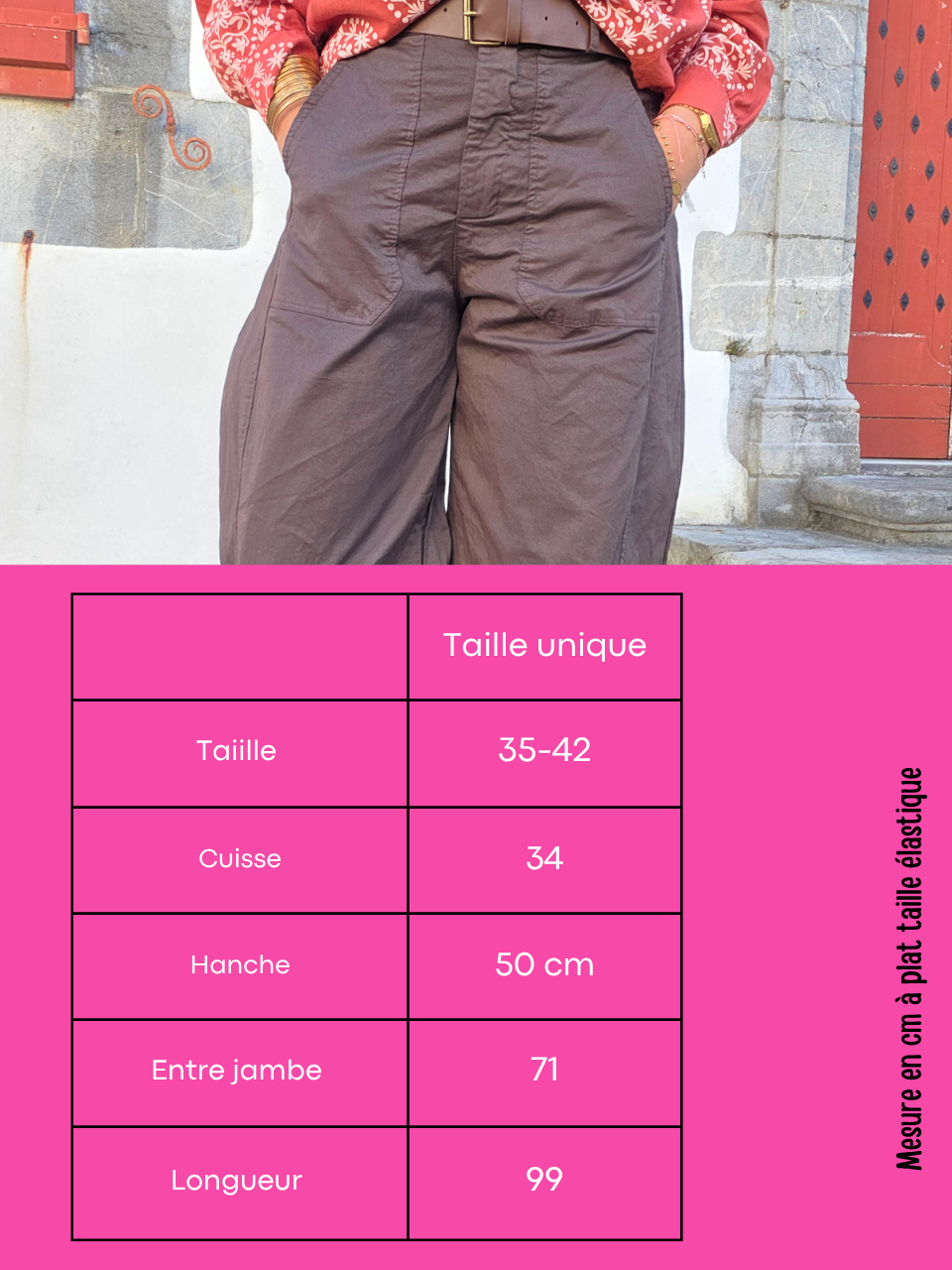 Pantalon barrel femme marron taille haute avec ceinture