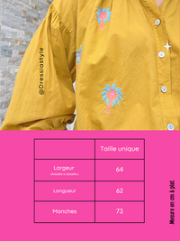 Blouse femme brodée palmiers en coton – 3 coloris