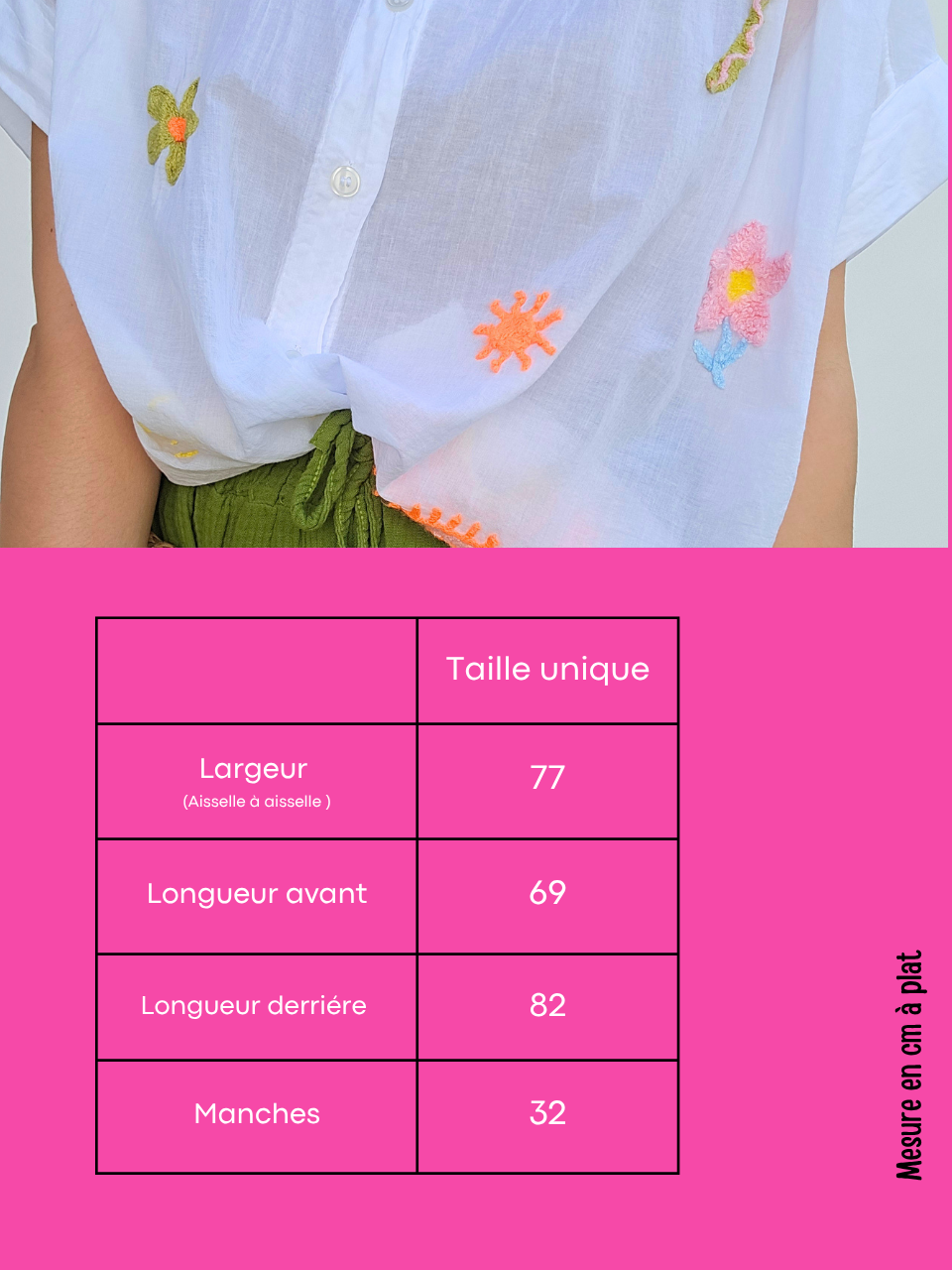 Chemise blanche voile de coton brodée motifs estivaux
