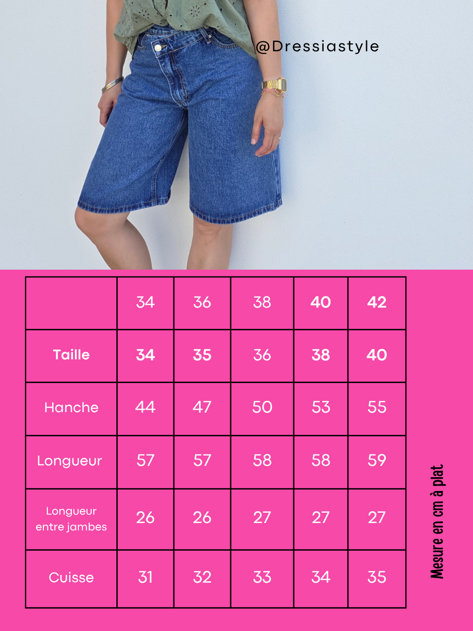 Bermuda en jean femme taille haute à fermeture asymétrique