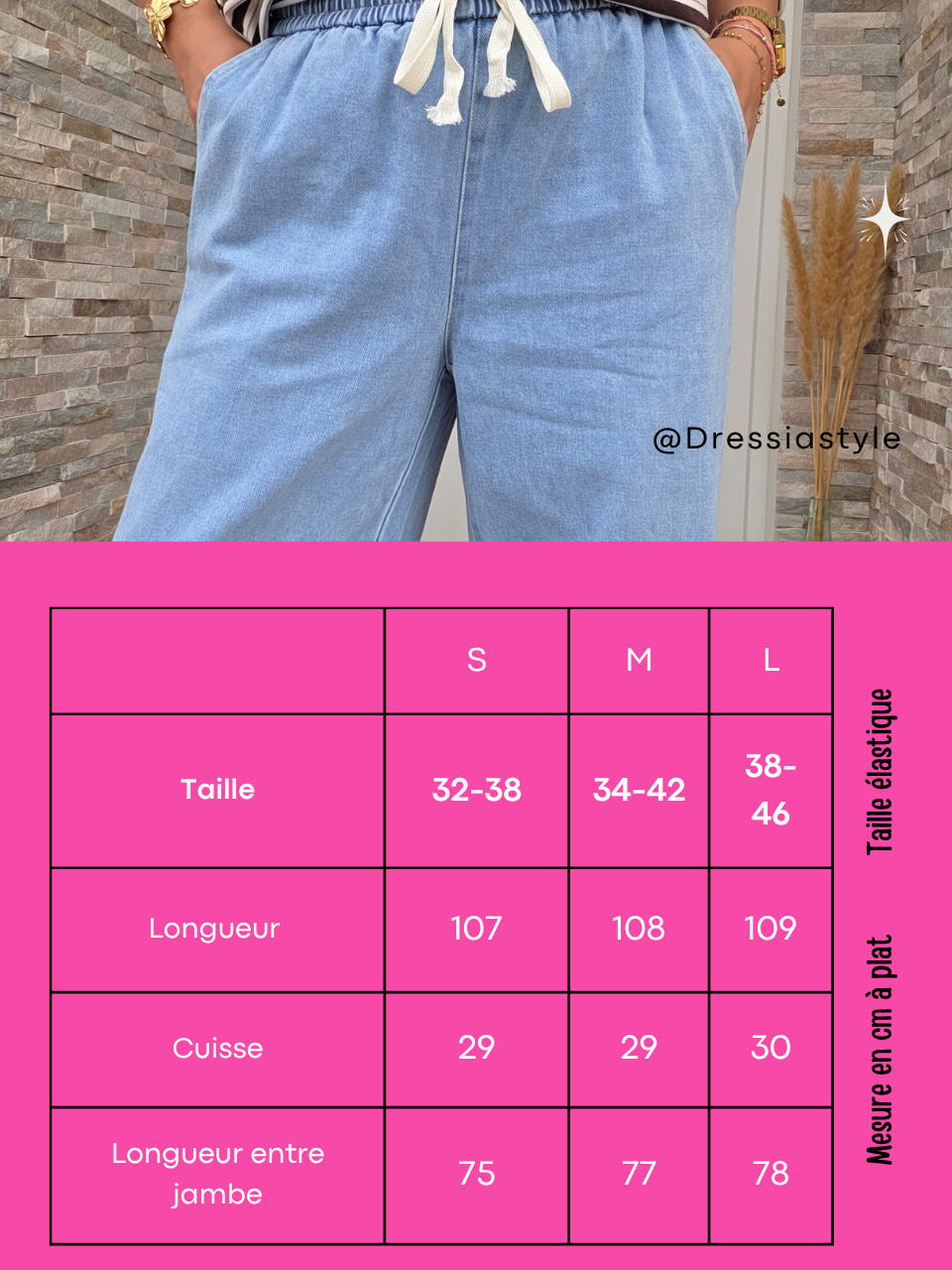 Jean large femme bleu clair taille élastique