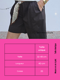 Short évasé avec ceinture bimatère incluse – marron, kaki ou bleu nuit – Taille unique