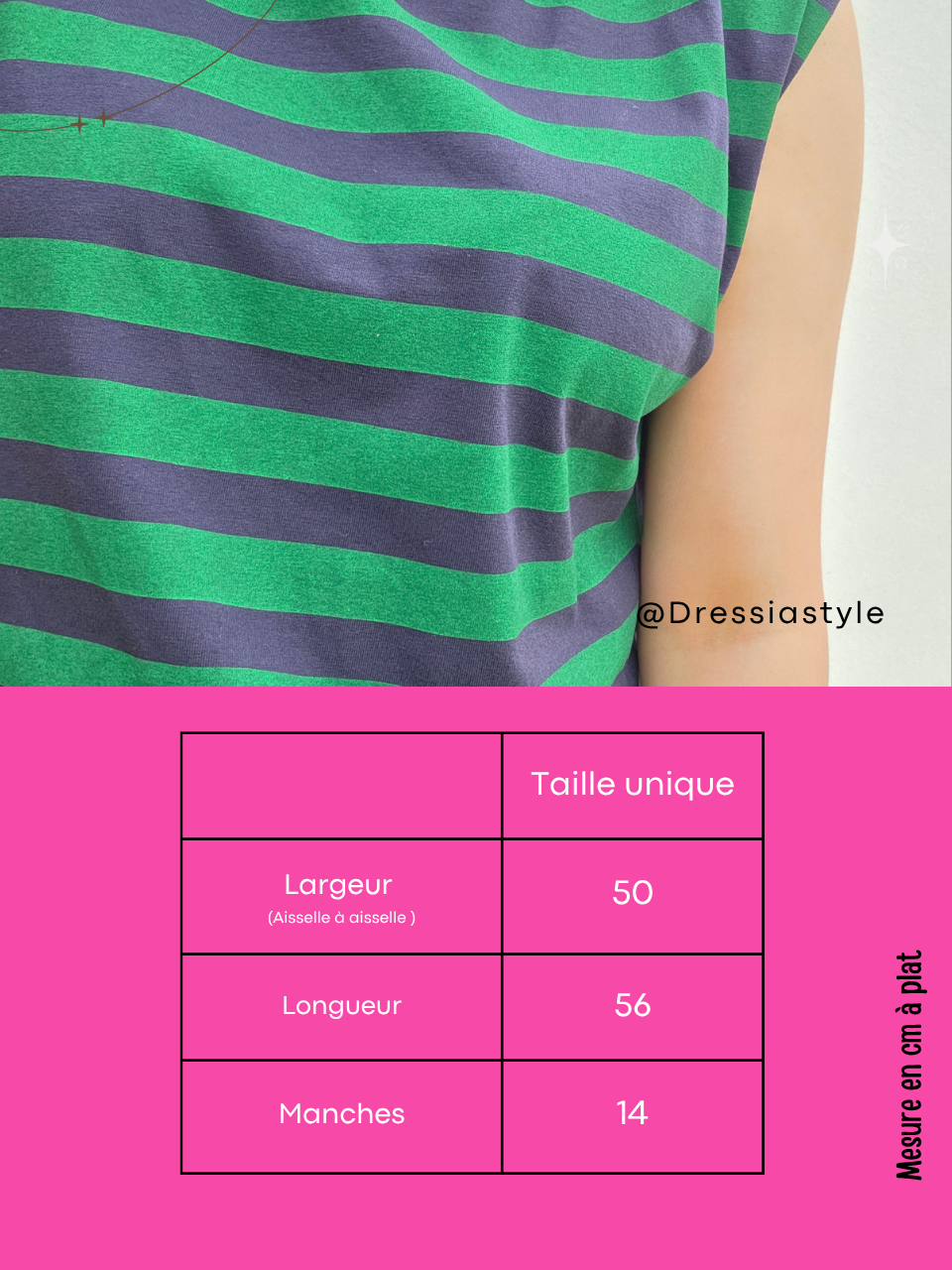Top rayé marine et vert épaulettes – taille unique