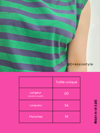 Top rayé marine et vert épaulettes – taille unique