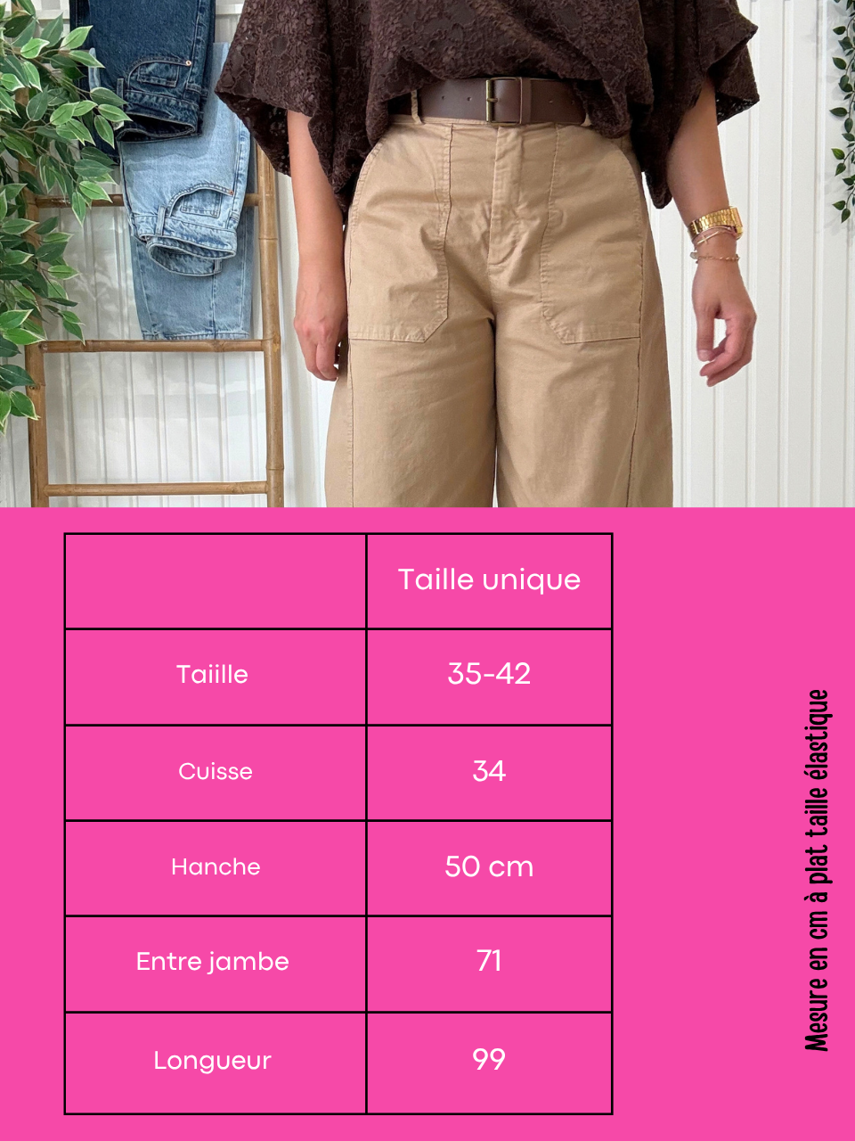 Pantalon barrel beige femme avec ceinture – Taille unique 36-40