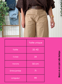 Pantalon barrel beige femme avec ceinture – Taille unique 36-40
