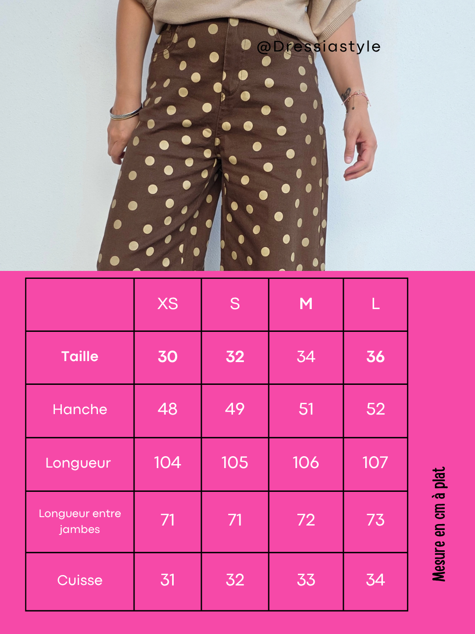 Jean barrel marron à pois beige femme