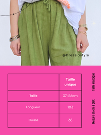 Pantalon large vert olive – Gaze de coton