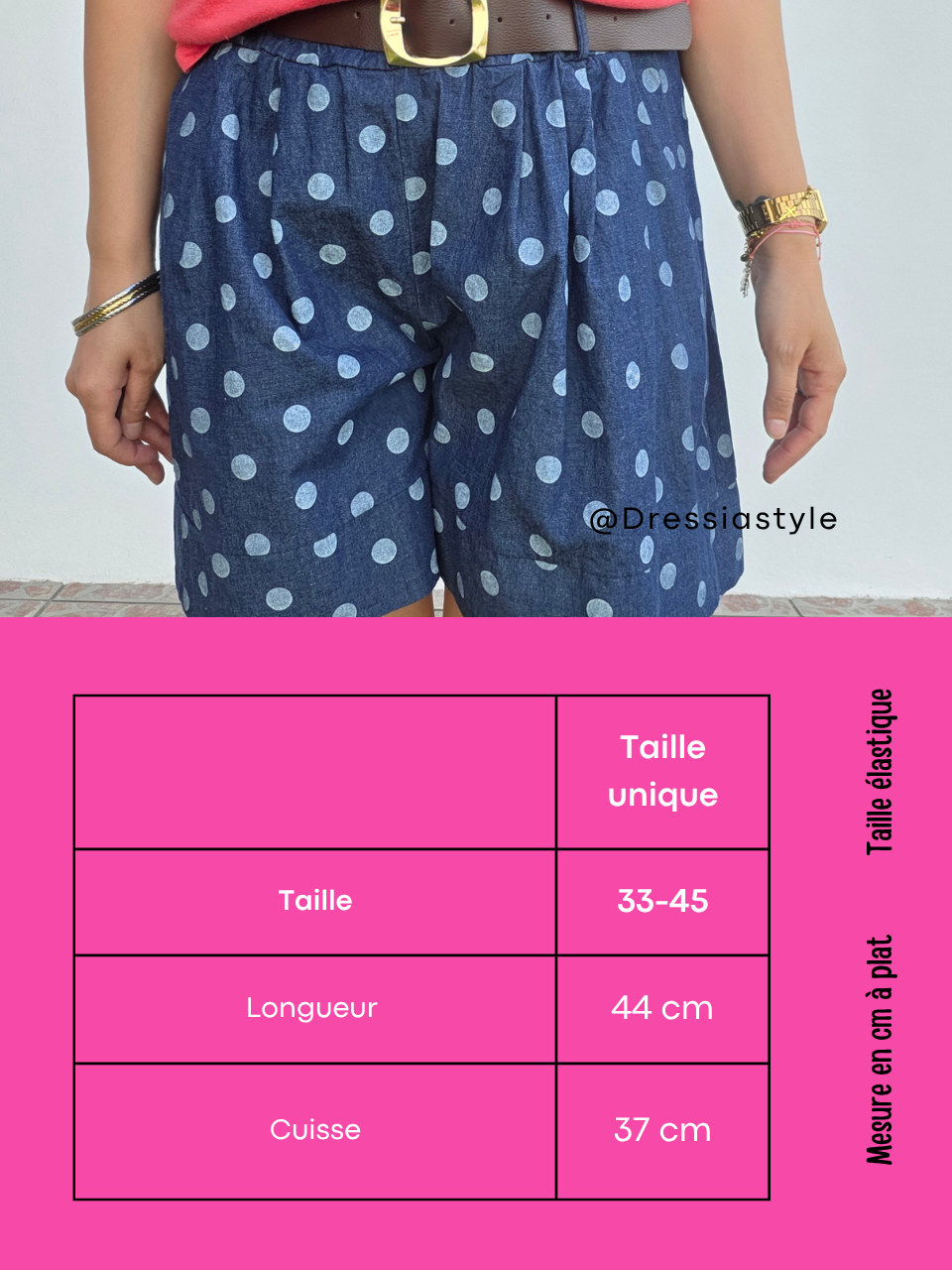 Short bleu en tencel femme rayé ou à pois – Taille unique