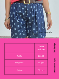 Short bleu en tencel femme rayé ou à pois – Taille unique