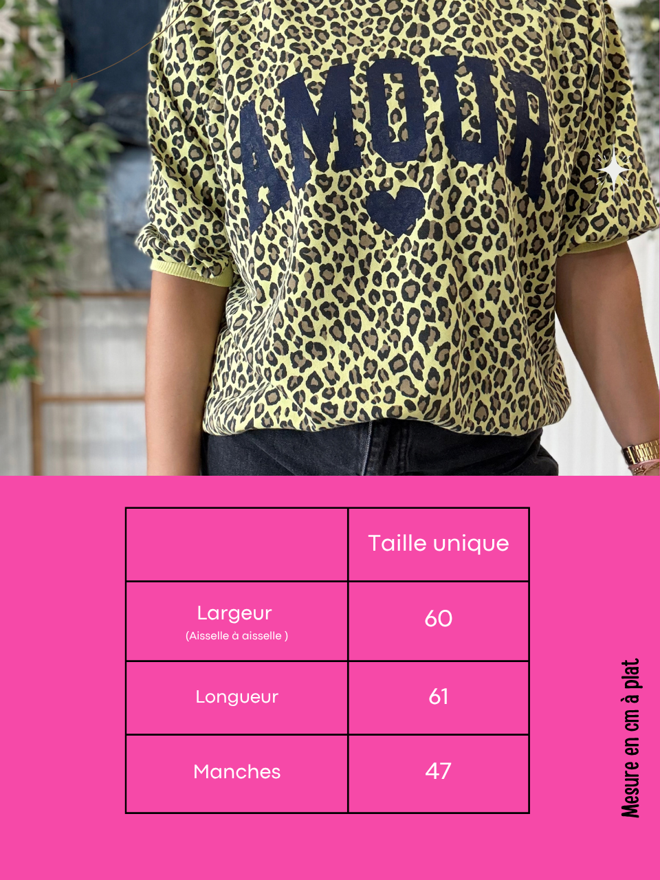 Sweat léopard jaune Amour femme manches 3/4