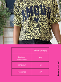 Sweat léopard jaune Amour femme manches 3/4